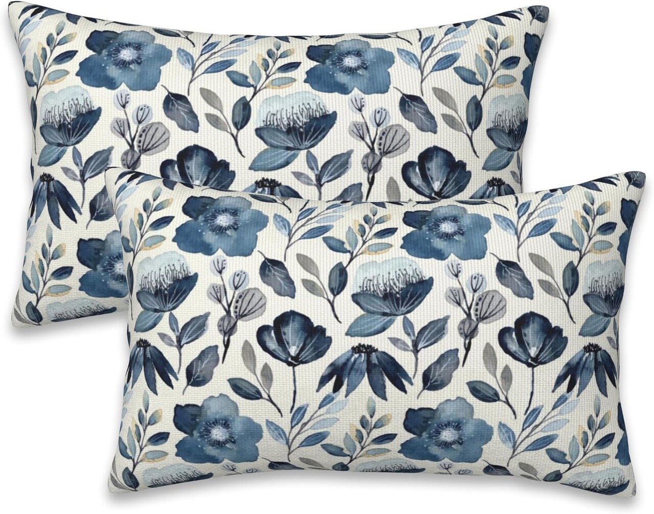 Throw Pillow Covers Blue Floral Pillow Covers 20x12 Inch Set of 2 Throw Pillows Decorative Pillow Cases Cushion Covers for Bedroom Livingroom Sofa Farm House